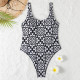 Black Fashion Sexy Print Backless Swimwears