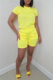 Yellow Fashion Casual Solid Basic O Neck Short Sleeve Two Pieces