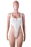 White Sexy Solid Patchwork Zipper Square Collar Regular Bodysuits
