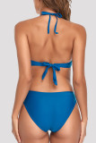 Blue Fashion Sexy Solid Tassel Split Joint Backless Swimwears