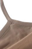 Coffee Sexy Solid Patchwork Frenulum Sleeveless Two Pieces