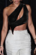 Black Sexy Solid Patchwork One Shoulder Tops
