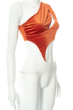 Orange Sexy Solid Patchwork One Shoulder Tops