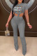 Grey Fashion Casual Letter Print Bandage Fold O Neck Short Sleeve Two Pieces