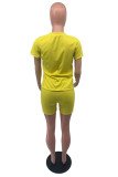 Yellow Fashion Casual Solid Basic O Neck Short Sleeve Two Pieces