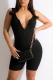 Black Sexy Solid Patchwork Zipper Collar Skinny Rompers