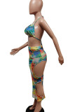 Multicolor Sexy Print Hollowed Out Split Joint See-through Halter Sleeveless Two Pieces
