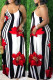 Red Fashion Sexy Print Backless Spaghetti Strap Long Dress