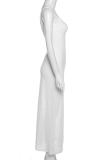 White Sexy Print Patchwork Spaghetti Strap Pencil Skirt Dresses