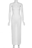White Sexy Print Patchwork Spaghetti Strap Pencil Skirt Dresses