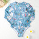 Blue Fashion Sexy Print Patchwork Swimwears