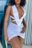 Red Sexy Solid Bandage Hollowed Out Patchwork Fold Asymmetrical Dresses