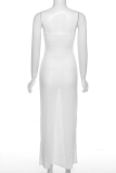 White Sexy Print Patchwork Spaghetti Strap Pencil Skirt Dresses