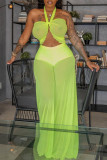 Yellow Sexy Solid Patchwork See-through Swimwears