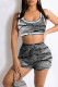Dark Gray Casual Sportswear Print Patchwork U Neck Sleeveless Two Pieces