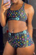 Multicolor Casual Sportswear Print Vests U Neck Sleeveless Two Pieces