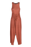 Orange Casual Tank Sleeveless O Neck Asymmetrical Mid Calf Solid Dresses