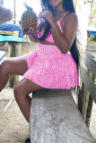 Pink Sexy Print Polka Dot Patchwork Flounce Sleeveless Two Pieces