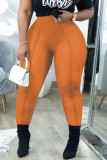 Orange Fashion Sexy Solid See-through Skinny High Waist Pencil Trousers