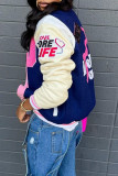 Red Casual Street Print Patchwork Buckle Outerwear