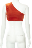 Orange Sexy Solid Patchwork One Shoulder Tops