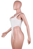 White Sexy Solid Patchwork Zipper Square Collar Regular Bodysuits