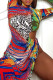 Colour Sexy Print Patchwork Slit Half A Turtleneck Dresses
