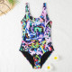 Blue Fashion Sexy Print Backless Swimwears