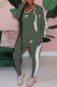 Dark Green Fashion Sportswear Print Patchwork Hooded Collar Long Sleeve Three Pieces