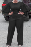 Pink Fashion Casual Solid Basic O Neck Regular Jumpsuits