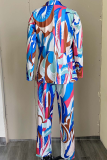 Pink Casual Print Patchwork Turndown Collar Long Sleeve Two Pieces