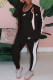 Black Fashion Sportswear Print Patchwork Hooded Collar Long Sleeve Three Pieces