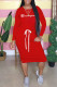 Red Fashion Casual Letter Patchwork O Neck One Step Skirt Dresses