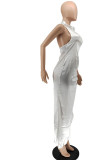 White Elegant Solid Split Joint Backless Slit Halter Straight Dresses