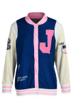 Red Casual Street Print Patchwork Buckle Outerwear