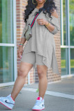Grey Casual Solid Asymmetrical One Shoulder Plus Size