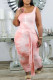 Pink Casual Print Tie Dye Patchwork U Neck One Step Skirt Dresses