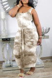 Grey Casual Print Tie Dye Patchwork U Neck One Step Skirt Dresses