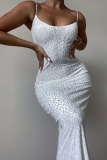 White Sexy Print Patchwork Spaghetti Strap Pencil Skirt Dresses