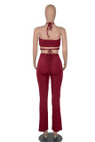 Coffee Sexy Solid Patchwork Frenulum Sleeveless Two Pieces