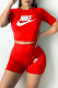 Red Fashion Casual Print Letter O Neck Short Sleeve Two Pieces