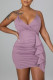 Pink Purple Sexy Solid Patchwork Flounce Spaghetti Strap Sling Dress Dresses