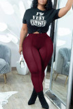 Orange Fashion Casual Letter Print See-through Pants O Neck Short Sleeve Two Pieces