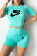 Lake Blue Fashion Casual Print Letter O Neck Short Sleeve Two Pieces
