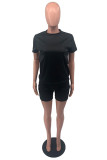 Yellow Fashion Casual Solid Basic O Neck Short Sleeve Two Pieces