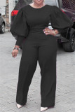 Pink Fashion Casual Solid Basic O Neck Regular Jumpsuits
