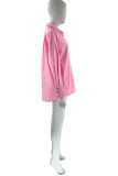 Pink Casual Solid Split Joint Buckle Turndown Collar Long Sleeve Two Pieces