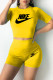 Yellow Fashion Casual Print Letter O Neck Short Sleeve Two Pieces