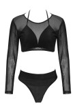 Black Sexy Solid Patchwork See-through Swimwears
