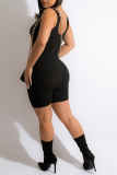 Grey Sexy Solid Patchwork Zipper Collar Skinny Rompers